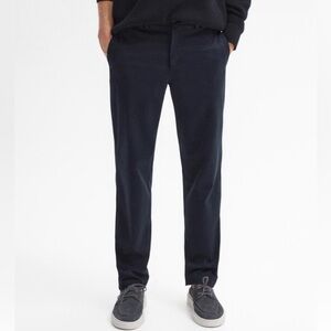Massimo dutti navy cotton blend tapered fit trousers for men
